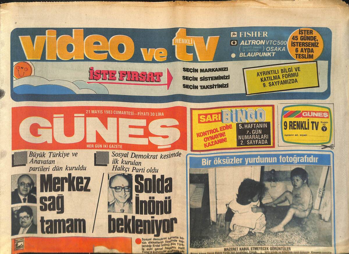Güneş Gazetesi 21 Mayıs 1983 - Bir Öksüzler Yurdunda Mazeret Kabul Edilemeyecek Fotoğraflar - Yarı Final Kuraları Çekildi 