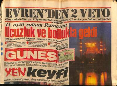 Güneş Gazetesi 21 Mayıs 1985 - Evrenden 2 Veto GZ60725 - 1