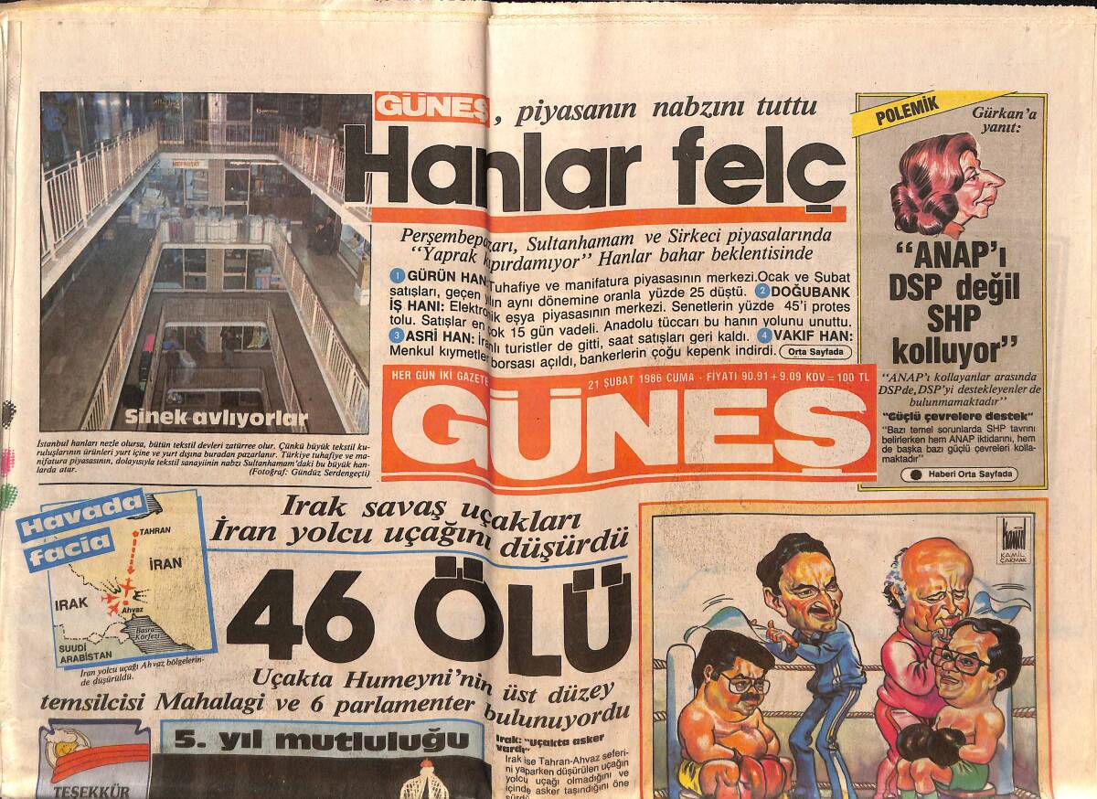 Güneş Gazetesi 21 Şubat 1986 - Melek Tanrıyar: Kocam Hem Sadist Hem Sapıktı - Bayan Özal Bay Thatcher'i Şaşırttı GZ151526 - 1