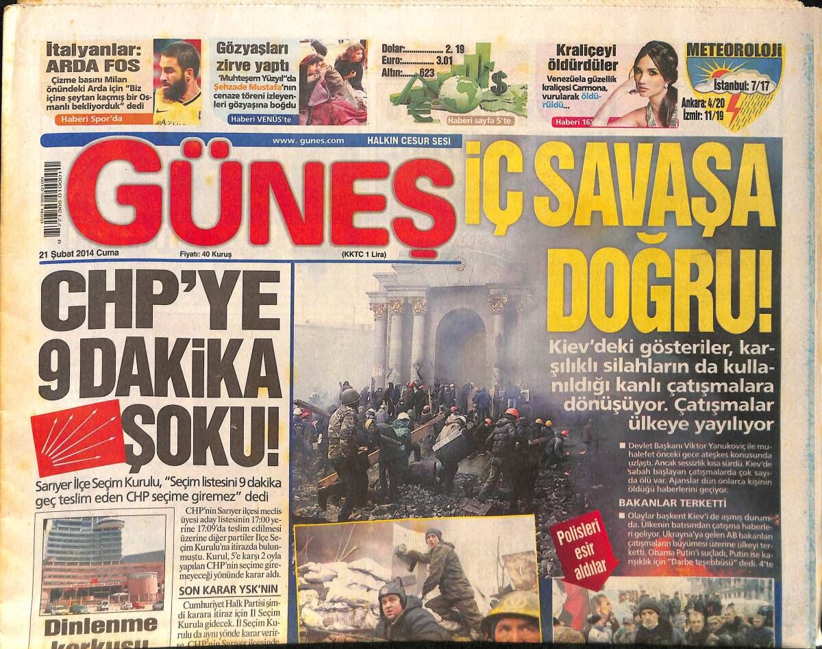 Güneş Gazetesi 21 Şubat 2014 - CHP, Sarıyer Seçim Kuruluna Evrakları 9 Dakika Geç Getirdi - Ergenekon Davasında Fatih Hilmioğlu Serbest Bırakıldı GZ158994 - 1