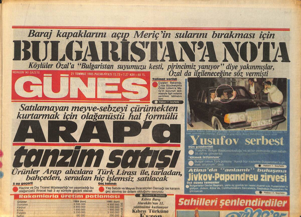 Güneş Gazetesi 21 Temmuz 1985 - İtalya'da Baraj Faciası - Sessiz Dizelli Yeni Mercedes Piyasaya Çıktı GZ158196 - 1