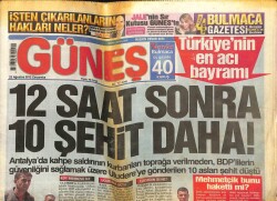 Güneş Gazetesi 22 Ağustos 2012 - 12 Saat Sonra 10 Şehit Daha GZ101022 - 2