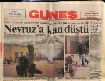 Güneş Gazetesi 22 Mart 1990 - Nevruza Kan Düştü GZ61643 - 1