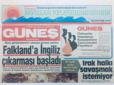 Güneş Gazetesi 22 Mayıs 1982 - Falklanda İngiliz Çıkarması Başladı GZ42308 - 1