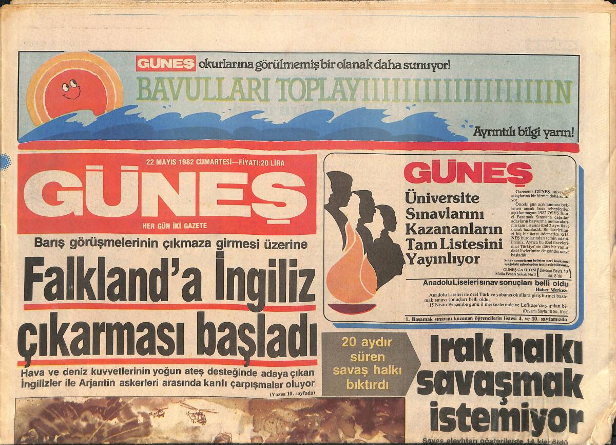 Güneş Gazetesi 22 Mayıs 1982 - Nükhet Duru Uçan Halıya Bindi - Irak Halkı Savaşmak İstemiyor GZ2876 - 1
