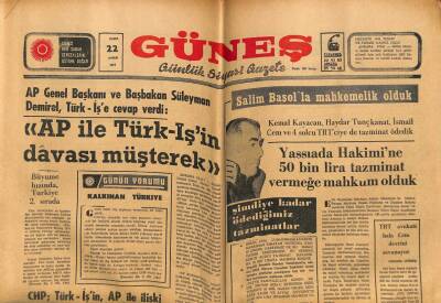Güneş Gazetesi 22 Nisan 1977 - Yassıada Hakimine 50 Bin Lira Tazminat Vermeğe Mahkum Olduk GZ108976 - 1