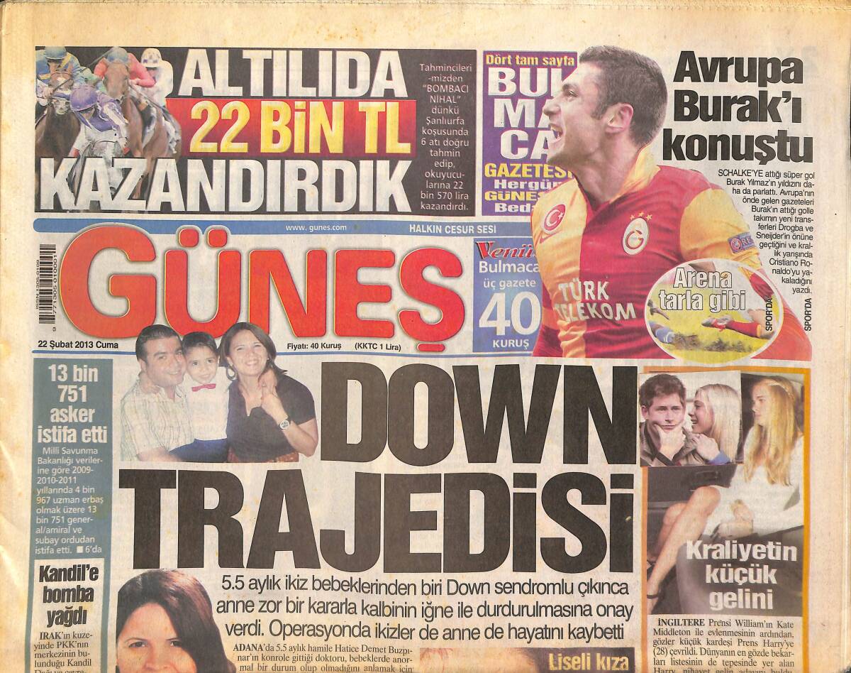 Güneş Gazetesi 22 Şubat 2013 - Down Trajedisi - Avrupa Burak Yılmaz'ı Konuştu - 17 Araç İçindeki Yolcularla Yandı GZ135633 - 1