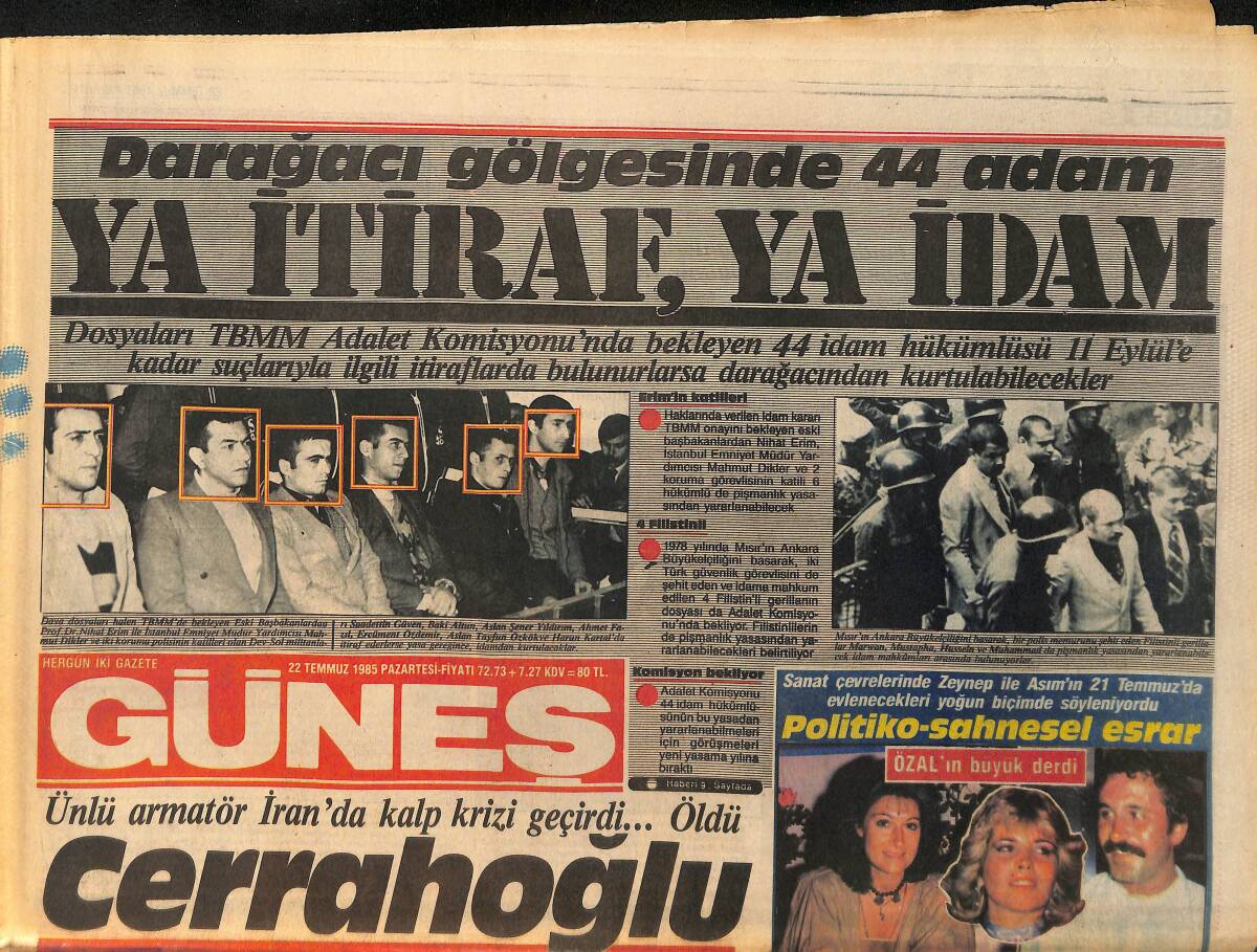 Güneş Gazetesi 22 Temmuz 1985 - Tarihi Eserleri Yurt Dışına Kaçırmak İsterken Yakalandılar GZ158197 - 1