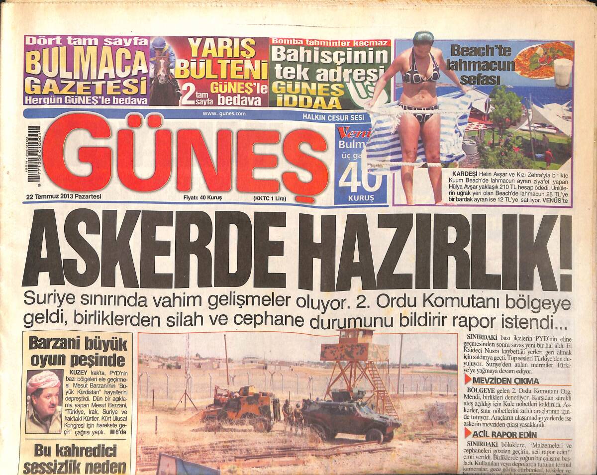 Güneş Gazetesi 22 Temmuz 2013 - Bakan Şimşek 2-3 Yıla Zengin Olacağız - Evde Patlıcan Közlerken Binayı Yaktılar - Dayak Yiyen Doktor Evde Eşini Dövdü GZ158434 - 1