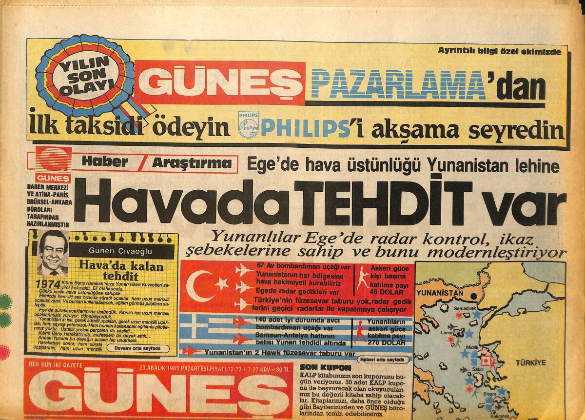 Güneş Gazetesi 23 Aralık 1985 - Çakıl Müzikhol Zeki Müren Afişi GZ157727 - 1
