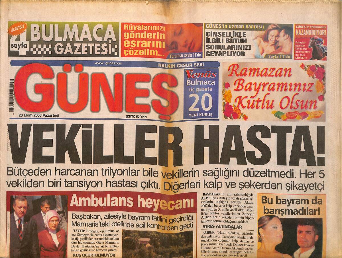 Güneş Gazetesi 23 Ekim 2006 - Tarkan , Hugh Grant'a Özendi - Fenerli Alex'in Kızı Oldu GZ157836 - 2