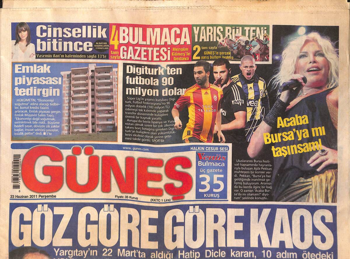 Güneş Gazetesi 23 Haziran 2011 - Bursa'ya Konsere Gelen Ajda Pekkan Bursa'ya Taşınmak İstedi - THY Avrupa'nın En İyisi Seçildi GZ158440 - 1