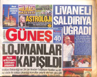 Güneş Gazetesi 23 Haziran 2013 - Kenan Doğulu Bir Milyon Lira Zararda - Seray Sever Kendi Dizisine Konuk Oldu GZ109803 - 1