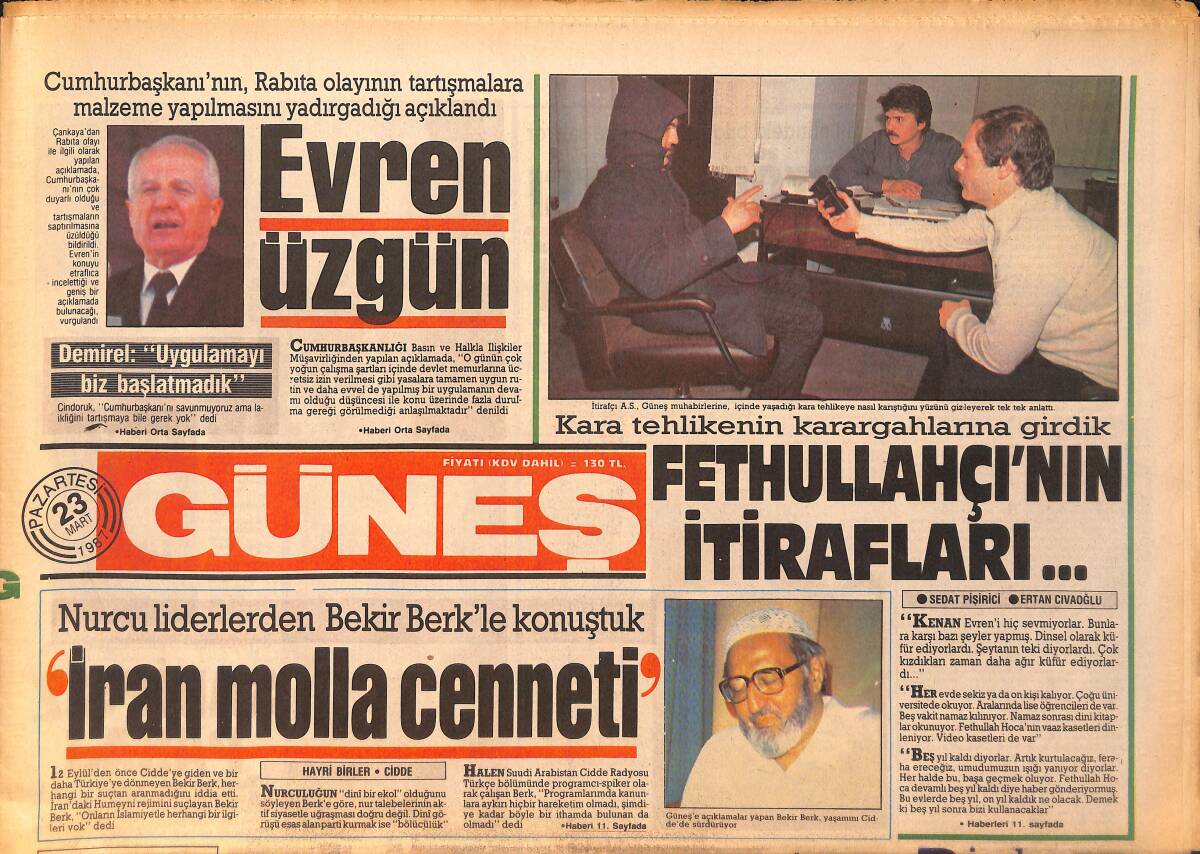 Güneş Gazetesi 23 Mart 1987 - Galatasaray, Çoluk Çocuğa Yenildi - Borsa'da Gizli Toplantı - Erdem Kardeşlerin Dramı 