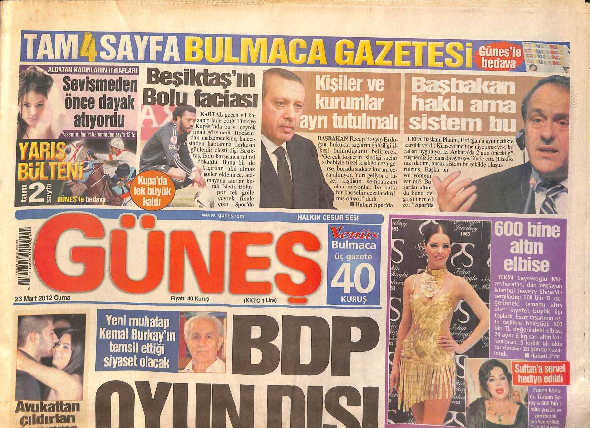 Güneş Gazetesi 23 Mart 2012 - Fuarın Konuğu Türkan Şoray'a 500 Bin Liralık Hediye - Kadın Mahkumu cezaevi Kapısından Kaçırdılar GZ158419 - 1