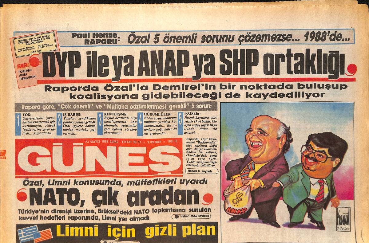 Güneş Gazetesi 23 Mayıs 1986 - Batur, Gürkan ve Turhan'ın Kitapları Savcılıkta - Sabancı ABD'de Sağlık Kontrolünden Geçti GZ158293 - 1