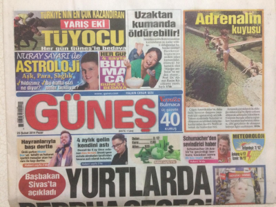 Güneş Gazetesi 23 Şubat 2014 - Murat Bozun Başı Hayranlarıyla Dertte GZ29016 - 1