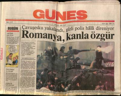 Güneş Gazetesi 24 Aralık 1989 - Romanya , Kanla Özgür GZ62640 - 2