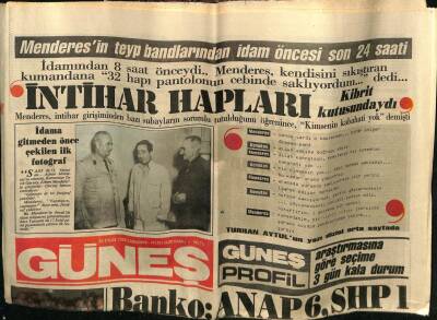 Güneş Gazetesi 24 Eylül 1986 - Adnan Menderesin İntihar Hapları Kibrit Kutusundaydı GZ58360 - 1