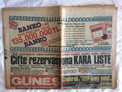 Güneş Gazetesi 24 Haziran 1985 - Çifte Rezervasyona Kara Liste GZ73295 - 1