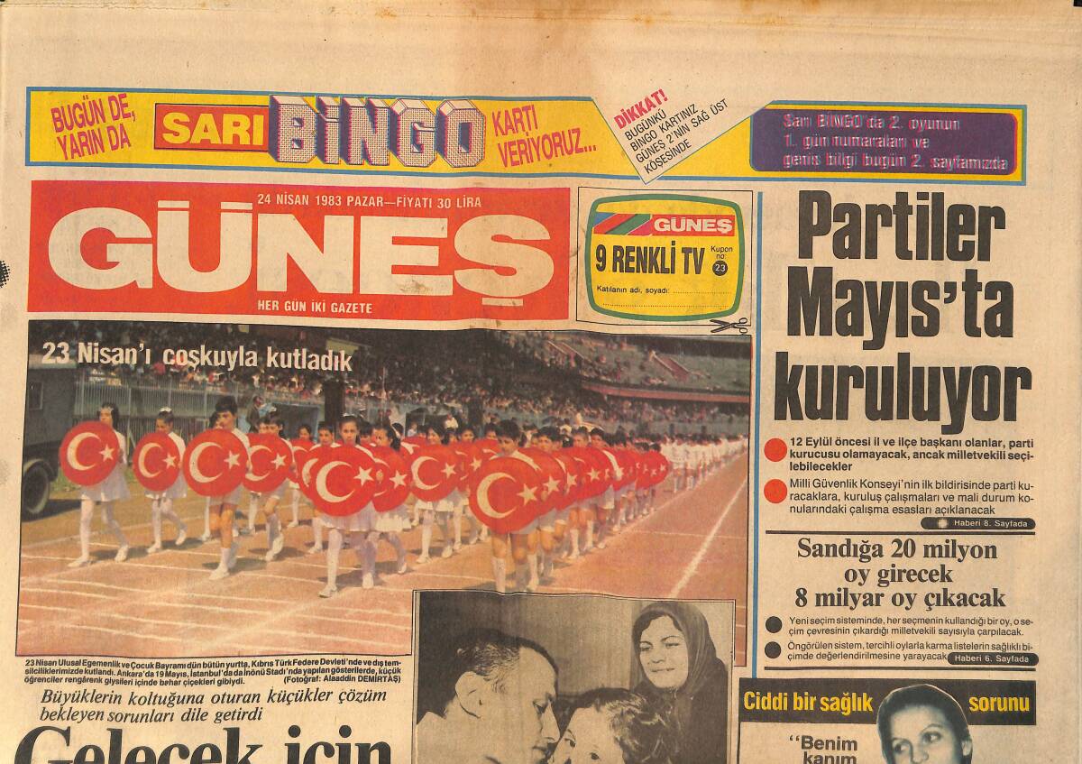 Güneş Gazetesi 24 Nisan 1983 - Partiler Mayıs'ta Kuruluyor - Devlet 23 Milyon Dönüm Toprak Dağıtacak GZ134475 - 1