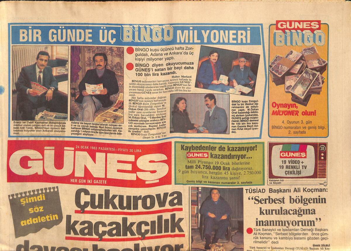 Güneş Gazetesi 24 Ocak 1983 - Koo Stark Bir Türk İşadamını İflas Ettirdi - Papa Suikastinde Mitterrand'ın Kardeşinin de Adı Karıştı GZ134480 - 1