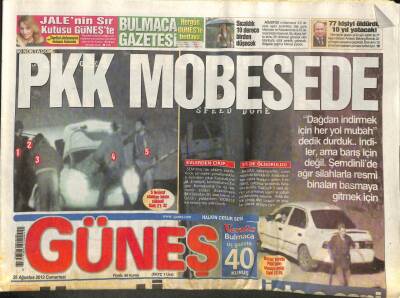 Güneş Gazetesi 25 Ağustos 2012 - PKK Mobesede, Ali Boğa Hepsi İmam Hatip Olacak GZ107493 - 1