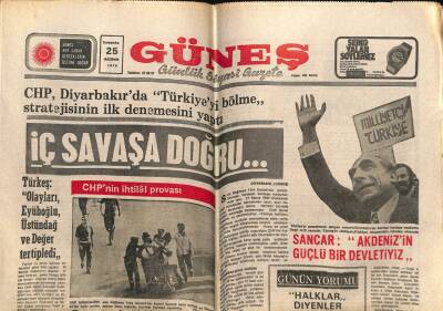 Güneş Gazetesi 25 Haziran 1975 - CHP Diyarbakırda Türkiyeyi Bölme Stratejisinin İlk Denemesini Yaptı GZ108972 - 1