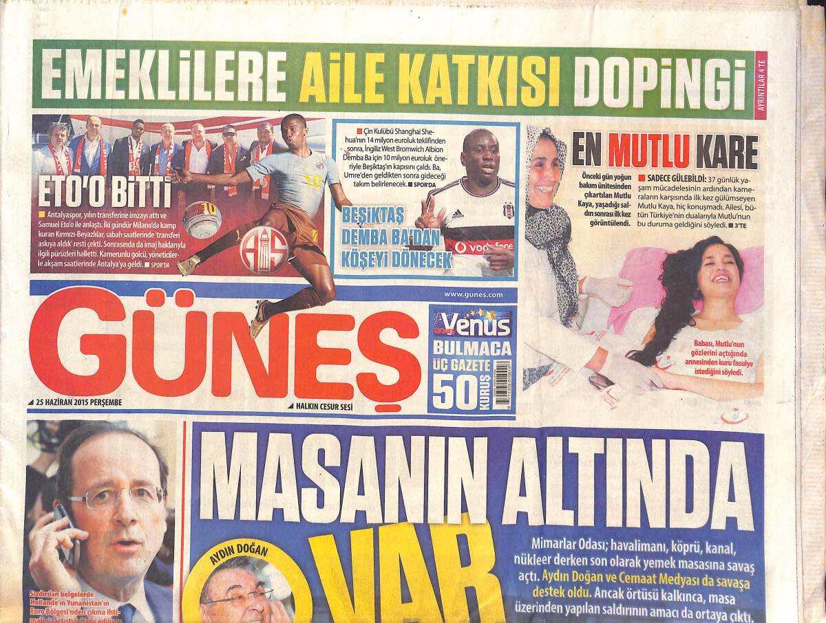 Güneş Gazetesi 25 Haziran 2015 - Fransa'nın Sırları Ortalığa Saçıldı - Diplomatlara Bombalı Saldırı - ETO'O Bitti GZ135713 - 1