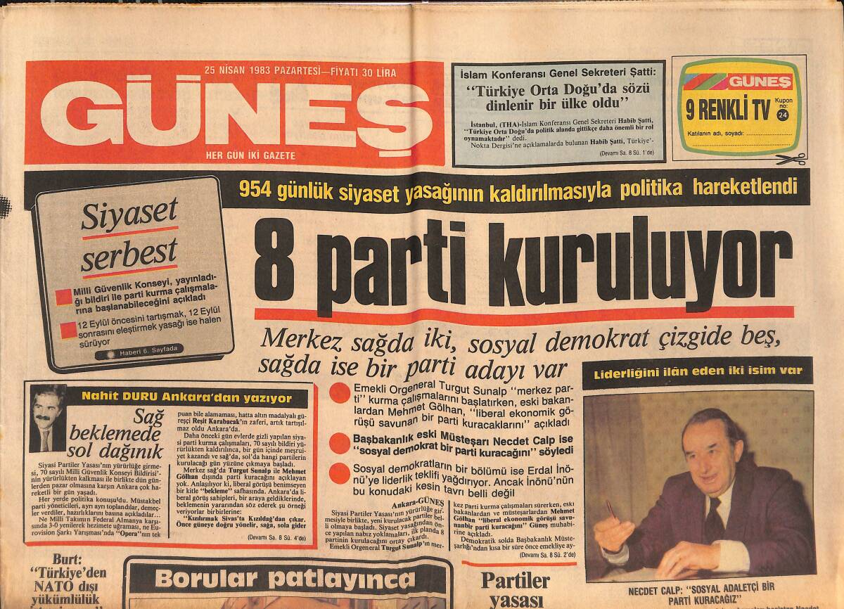 Güneş Gazetesi 25 Nisan 1983 - Susuz İstanbul'da Su Baskını... - Uçak Sanayii Görüşmeleri Başladı GZ134456 - 1