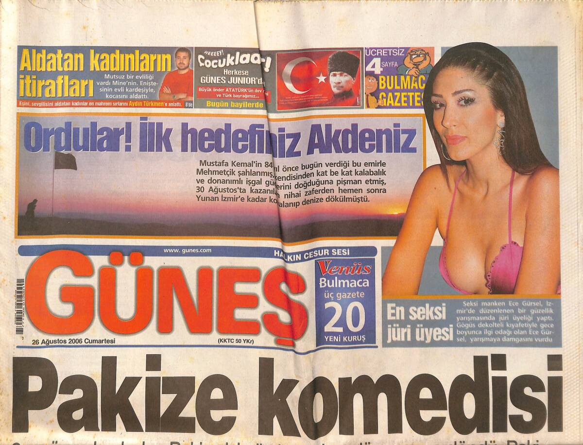 Güneş Gazetesi 26 Ağustos 2006 - Orgeneral Yaşar Büyükanıt: Askerle Uğraşanı Yakarız! - Anelka Gitti Kezman Fenerbahçe'de! GZ136690 - 1