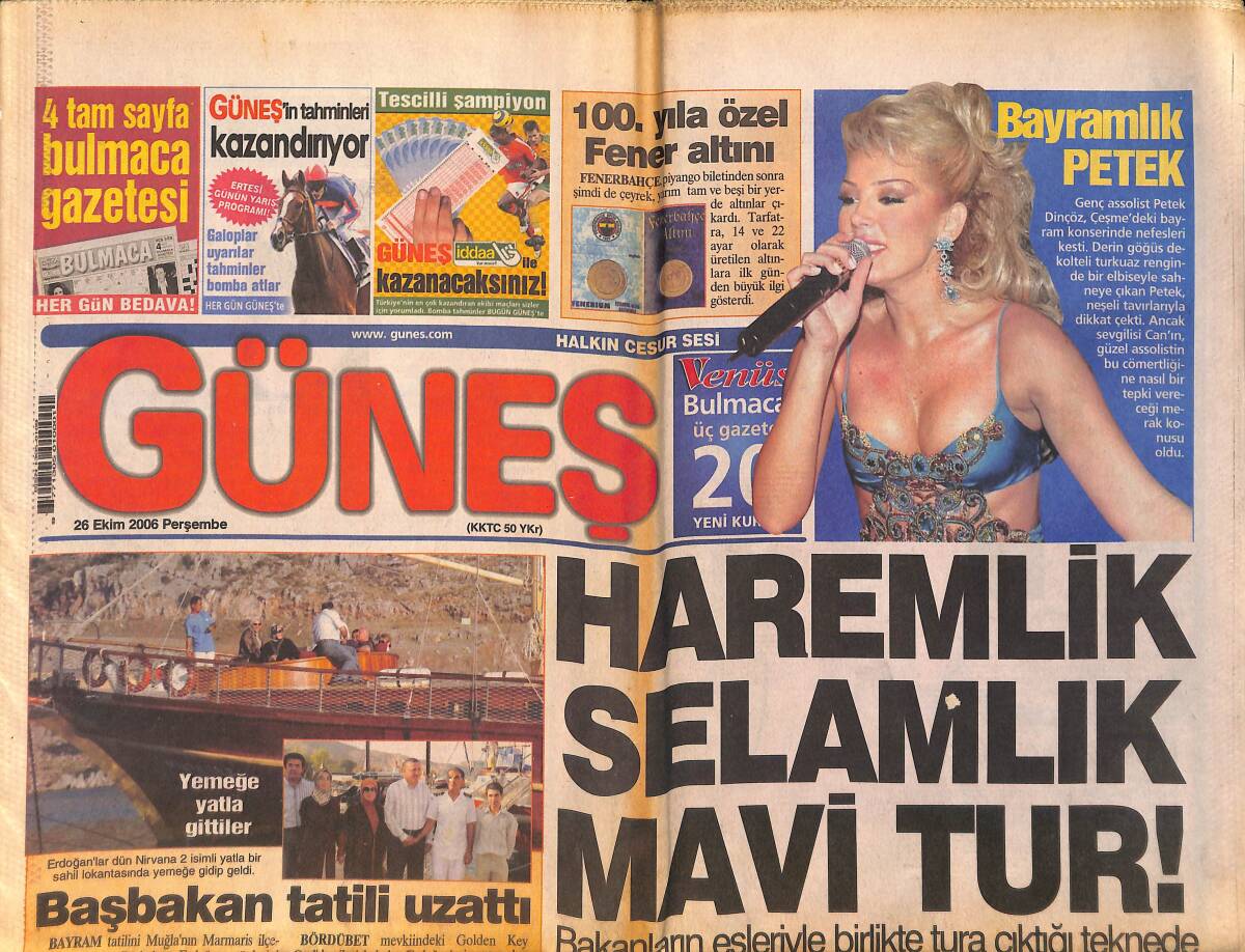 Güneş Gazetesi 26 Ekim 2006 - Maliye Peşlerinde * Serdar Ortaç-İbrahim Tatlıses-Sibel Can-Ebru Gündeş GZ157833 - 1