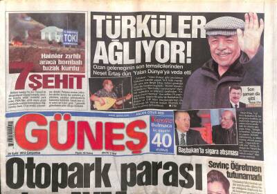 Güneş Gazetesi 26 Eylül 2012 - Hainler Zırhlı Araca Bombalı Tuzak Kurdu 7 Şehit GZ107113 - 1