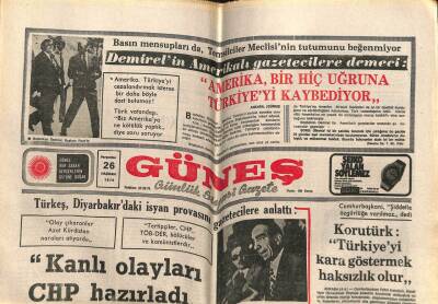 Güneş Gazetesi 26 Haziran 1975 - Türkeş Kanlı Olayları CHP Hazırladı GZ108971 - 1
