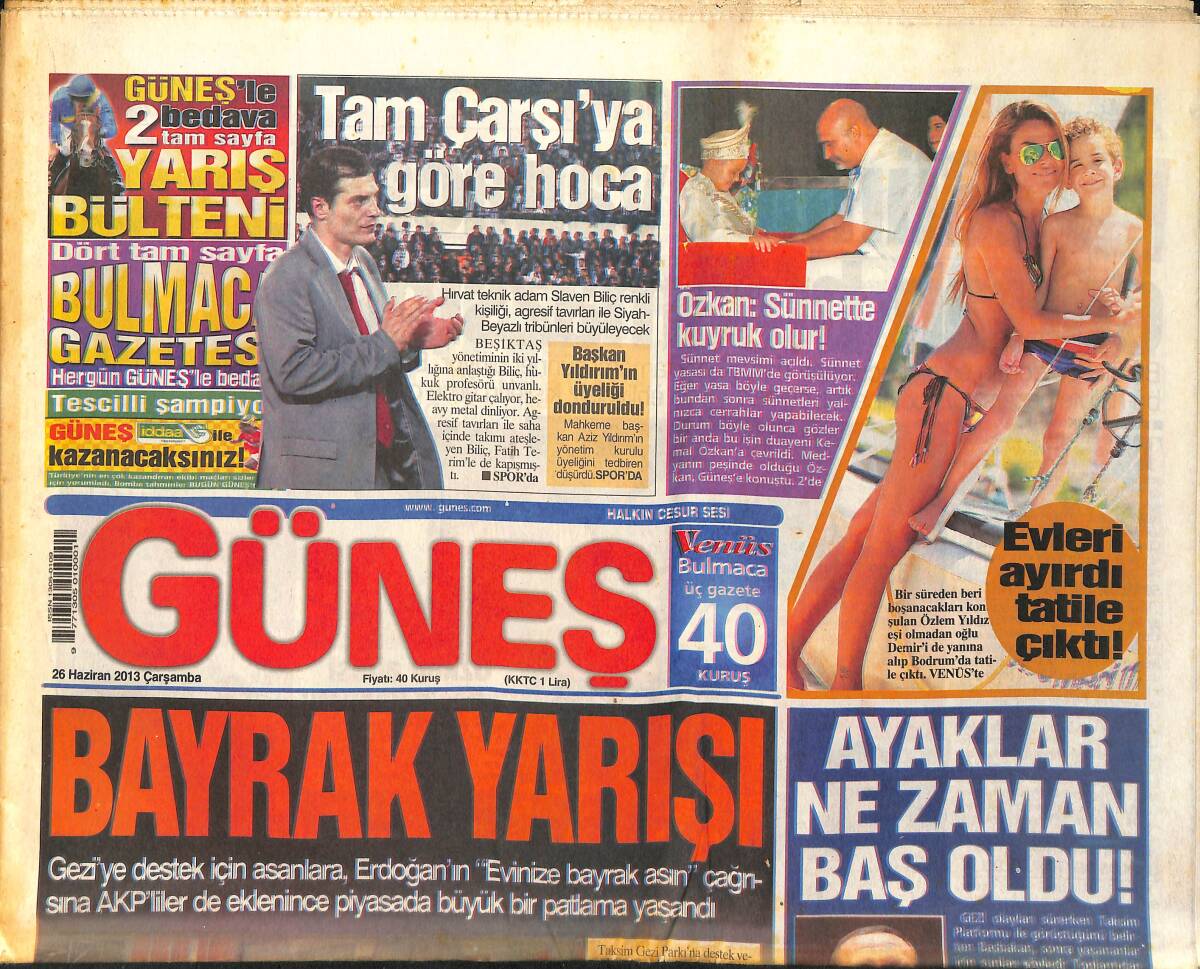 Güneş Gazetesi 26 Haziran 2013 - Slaven Biliç, Tam Çarşı'ya Göre Hoca - Afganistan'da Devlet Sarayına İntiharlı Saldırı GZ159026 - 1