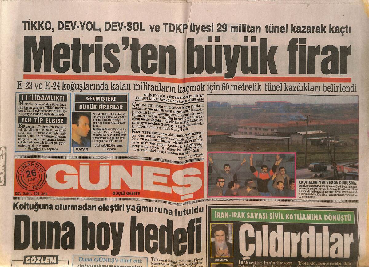 Güneş Gazetesi 26 Mart 1988 - İran-Irak Savaşı Sivil Katliamına Dönüştü - Bülent Hanım Kalbini Verdi - Michael Jackson 5 Milyara Baba Olacak GZ151496 - 1