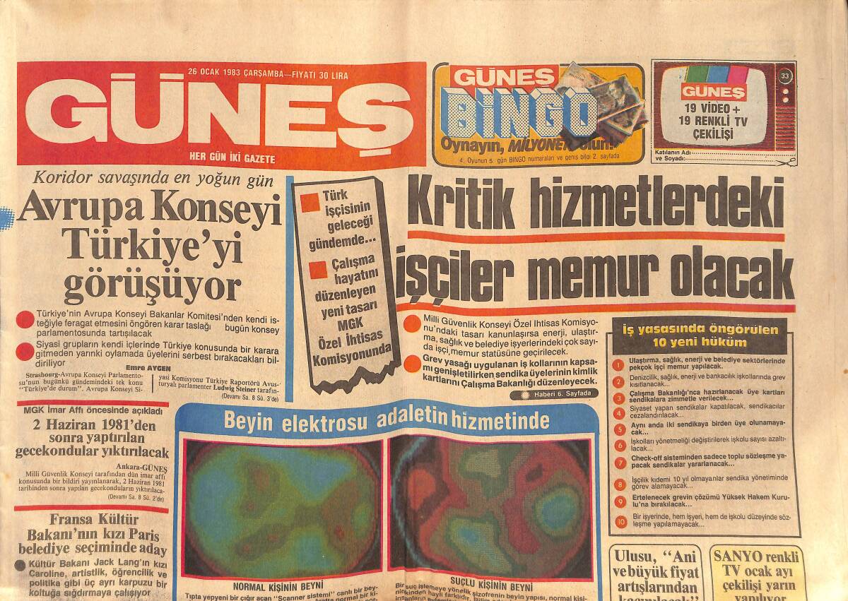Güneş Gazetesi 26 Ocak 1983 - Çorap Fabrikası Yangınında Kasıt Mı Var ? - Avrupa Konseyi Türkiye'yi Görüşüyor GZ134485 - 1