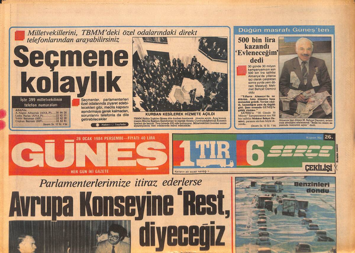 Güneş Gazetesi 26 Ocak 1984 - Sadved Çiftçi 30 Aya Mahkum Oldu - Kraliçe Neşe Erberk Bindallı Giyecek GZ158172 - 1