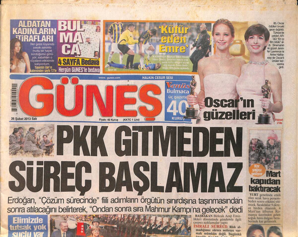 Güneş Gazetesi 26 Şubat 2013 - Emre Belezoğlu, Kasımpaşalı Oyuncuya Küfür Etti - Ünlü Tiyatrocu Osman Gidişoğlu Vefat Etti GZ158986 - 1