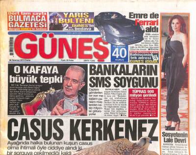 Güneş Gazetesi 26 Temmuz 2013 - Emrahı Korkutan Tablo ! - Hülya Avşarın Selülit Kabusu GZ106390 - 1