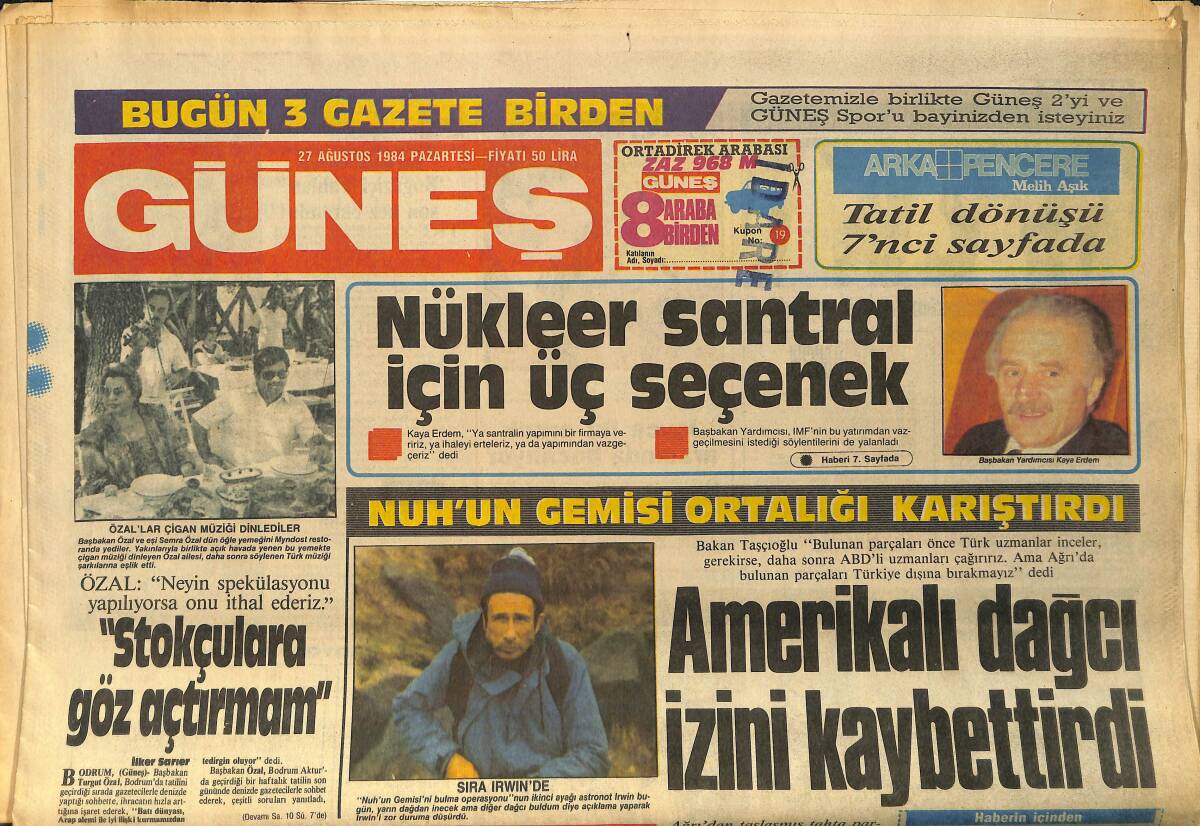 Güneş Gazetesi 27 Ağustos 1984 - Galatasaray'da Panik - Nuh'un Gemisi Ortalığı Karıştırdı GZ157530 - 1