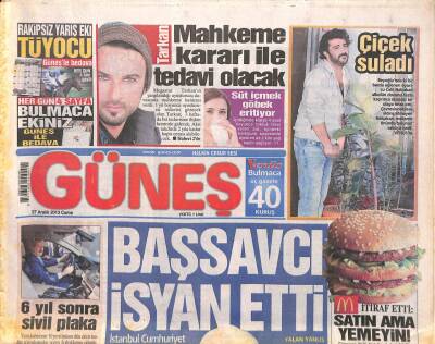 Güneş Gazetesi 27 Aralık 2013 - Tarkan , Mahkeme Kararı İle Tedavi Olacak GZ106386 - 1