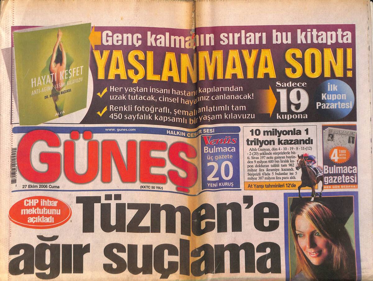 Güneş Gazetesi 27 Ekim 2006 - Ajda Pekkan Ücret Rekoru Kırdı - Diva'ya Kıbrıs'ta Nazar Değdi GZ157831 - 1