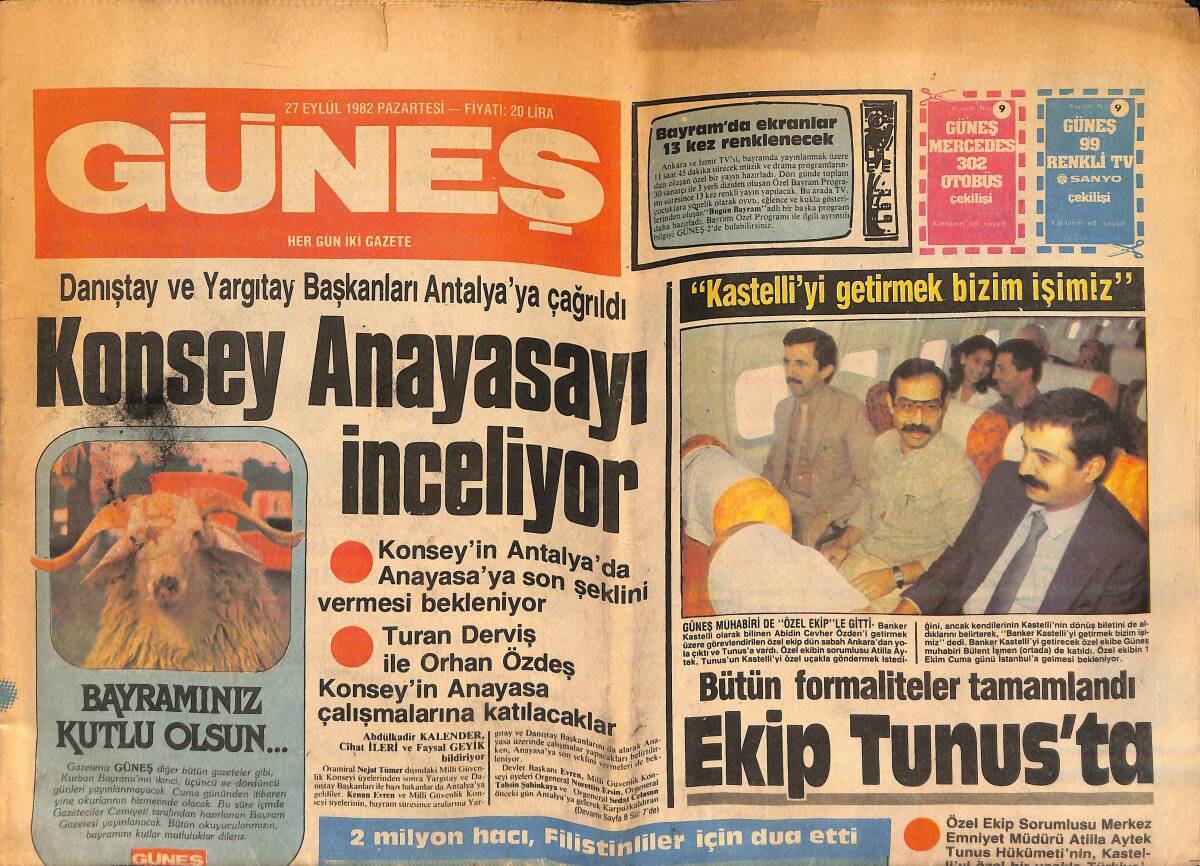 Güneş Gazetesi 27 Eylül 1982 - Astronot Irwin , Ağrı Dağı Ve Türkiye'yi Anlatan TV Programı Hazırladı GZ134645 - 1