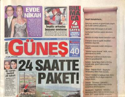 Güneş Gazetesi 27 Eylül 2013 - 18 Pkklı 24 Saatte Paket GZ107721 - 1
