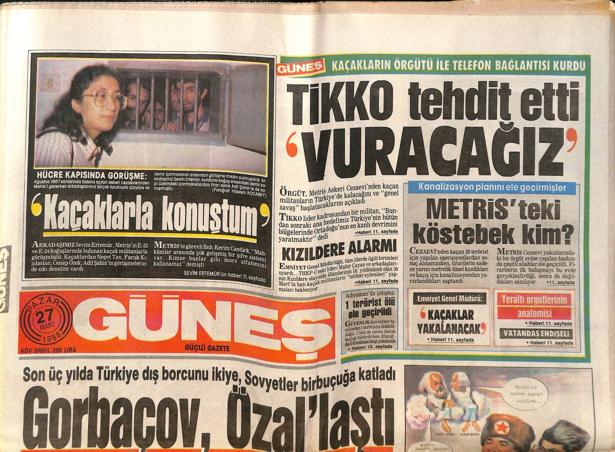 Güneş Gazetesi 27 Mart 1988 - Ornella Muti'den Mesaj: Geliyorum - Beşiktaş Ve Galatasaray Ligdeki Düğümü Düğüne Çevirme Çabasında GZ151495 - 1