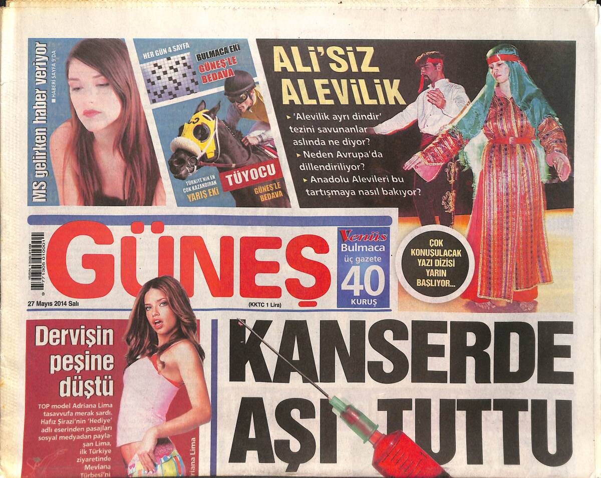 Güneş Gazetesi 27 Mayıs 2014 - Kanserde Aşı Tuttu - Alman Fişlemesi - Kart Aiadatına Son - Provokatörlere Şafak Baskını GZ135629 - 1