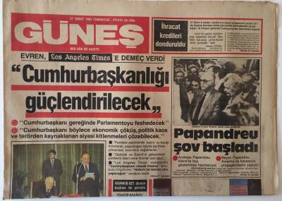 Güneş Gazetesi 27 Şubat 1982 - Evren Los Angeles Timese Demeç Verdi Cumhurbaşkanlığı Güçlendirilecek GZ22050 - 1