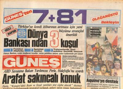 Güneş Gazetesi 27 Şubat 1986 - ANAPta Sıkı Yönetim - Aquinoya Destek GZ127527 - 1