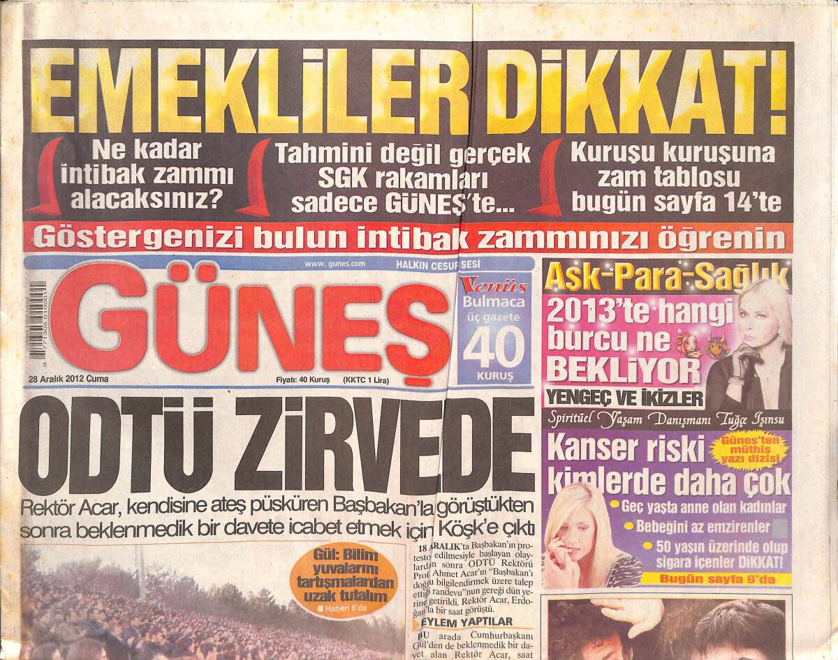 Güneş Gazetesi 28 Aralık 2012 - ODTÜ Zirvede - Soner Yalçın 2 Yıl Sonra Oğlu Aren İle Kucaklaştı GZ135110 - 1